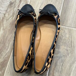 J. Crew Leopard Print Ballet Flats with Black Cap Toe NWOB